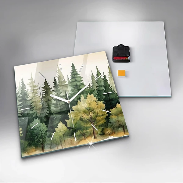 Wanduhr modern quadratisch Landschaftlicher Wald