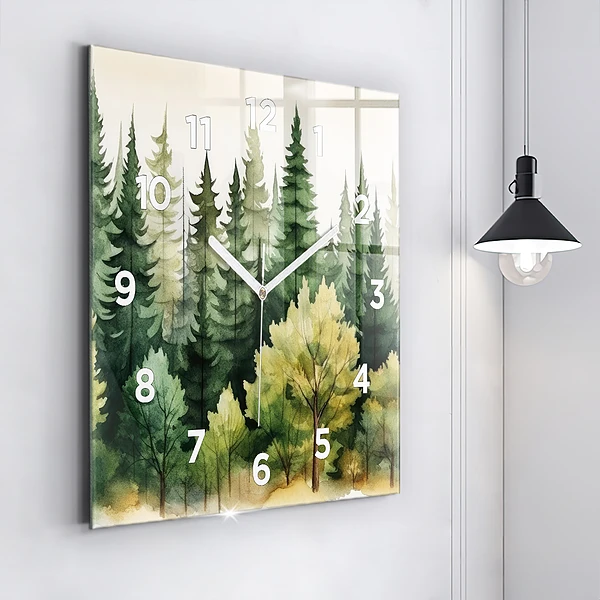 Wanduhr modern quadratisch Landschaftlicher Wald