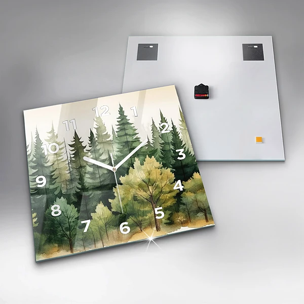 Wanduhr modern quadratisch Landschaftlicher Wald