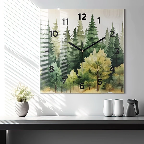 Wanduhr modern quadratisch Landschaftlicher Wald
