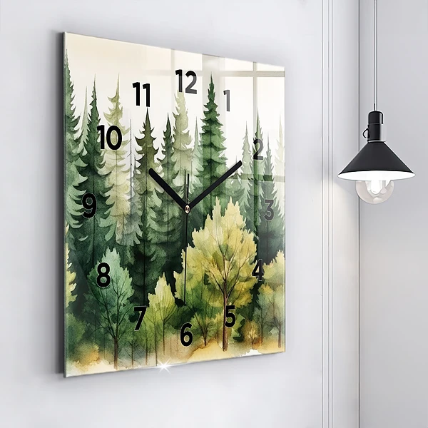 Wanduhr modern quadratisch Landschaftlicher Wald