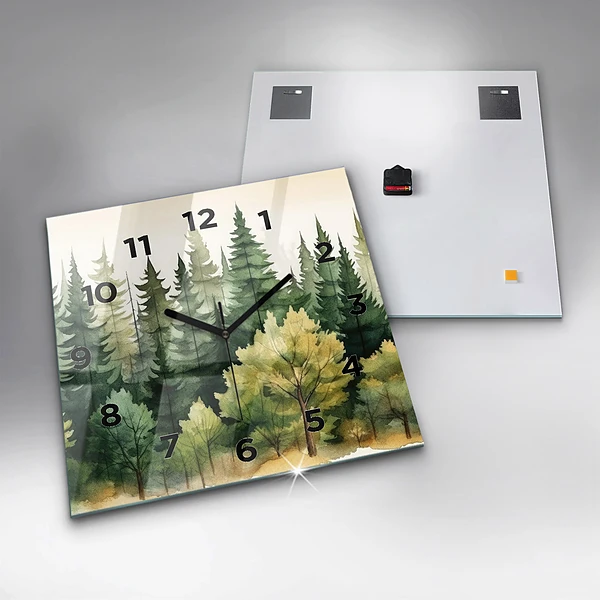 Wanduhr modern quadratisch Landschaftlicher Wald