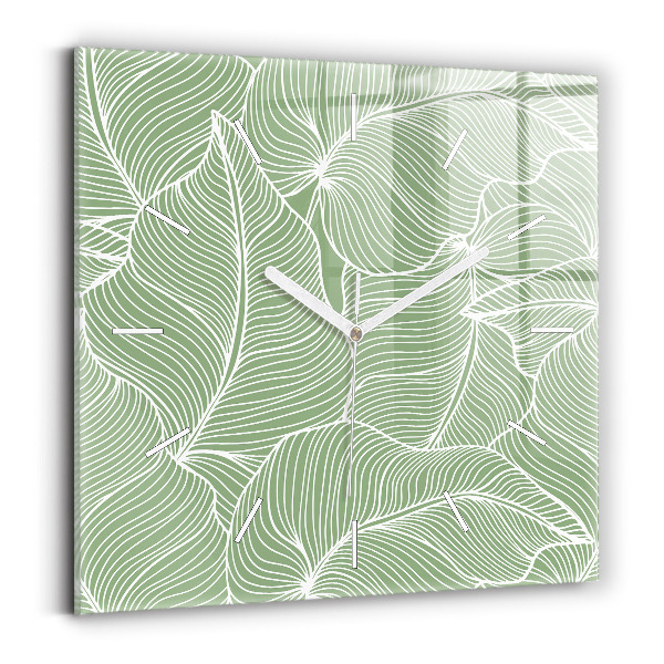 Wanduhr modern quadratisch Natur Blattmuster