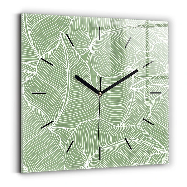 Wanduhr modern quadratisch Natur Blattmuster