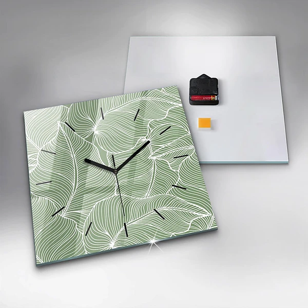 Wanduhr modern quadratisch Natur Blattmuster