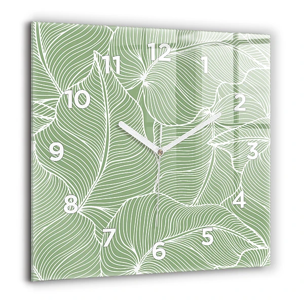 Wanduhr modern quadratisch Natur Blattmuster