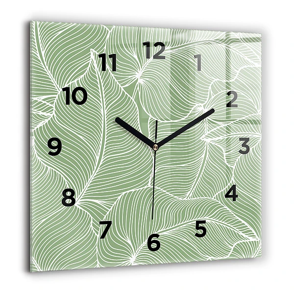 Wanduhr modern quadratisch Natur Blattmuster