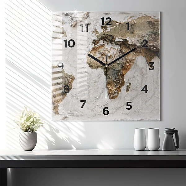 Wanduhr quadratisch mit motiv Alte Weltkarte