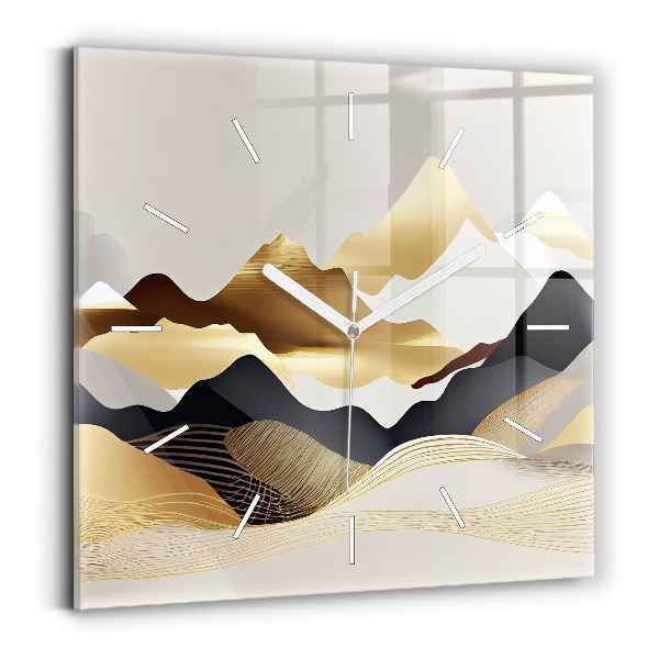 Wanduhr modern quadratisch Abstrakte goldene Berge