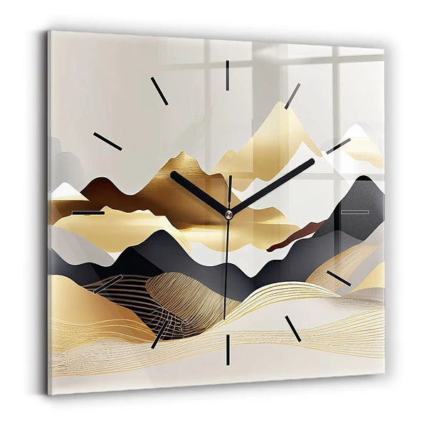 Wanduhr modern quadratisch Abstrakte goldene Berge