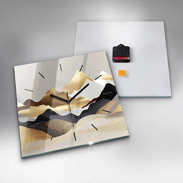 Wanduhr modern quadratisch Abstrakte goldene Berge