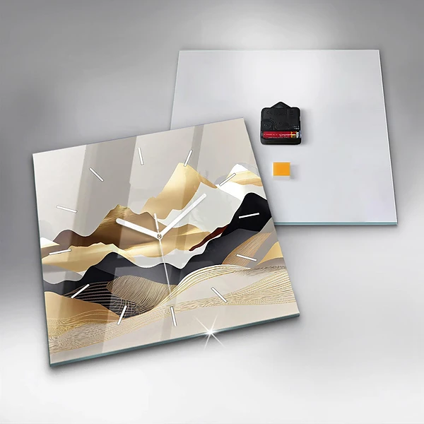 Wanduhr modern quadratisch Abstrakte goldene Berge