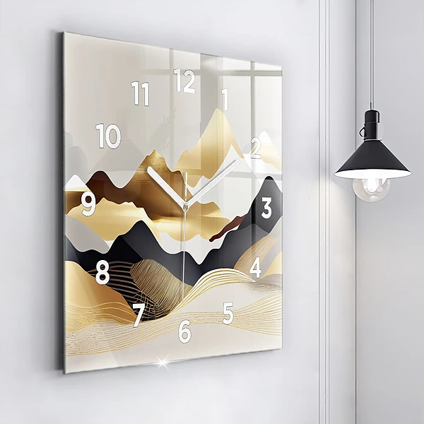 Wanduhr modern quadratisch Abstrakte goldene Berge