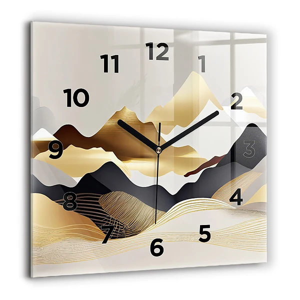 Wanduhr modern quadratisch Abstrakte goldene Berge