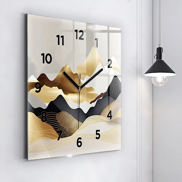 Wanduhr modern quadratisch Abstrakte goldene Berge