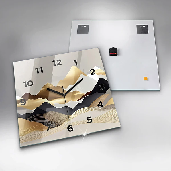 Wanduhr modern quadratisch Abstrakte goldene Berge
