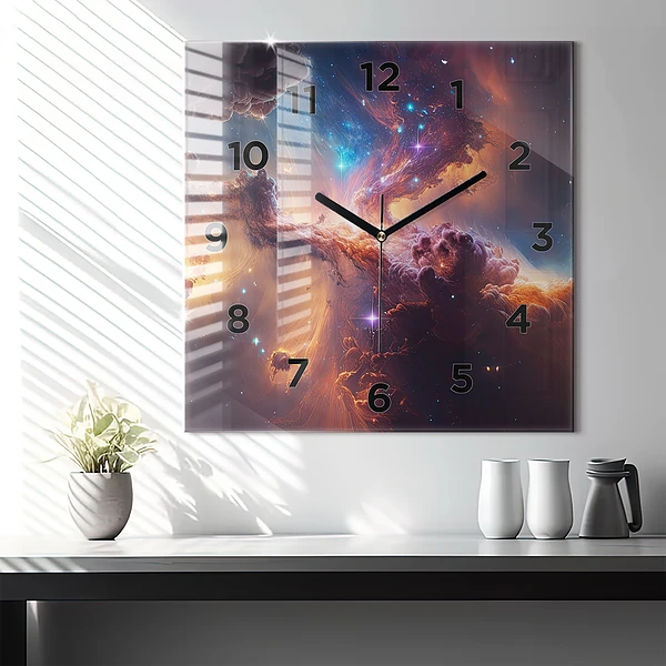 Wanduhr quadratisch Kosmische Welt der Sterne