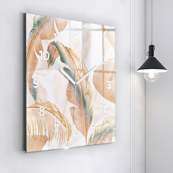 Wanduhr quadratisch Blattmuster Natur