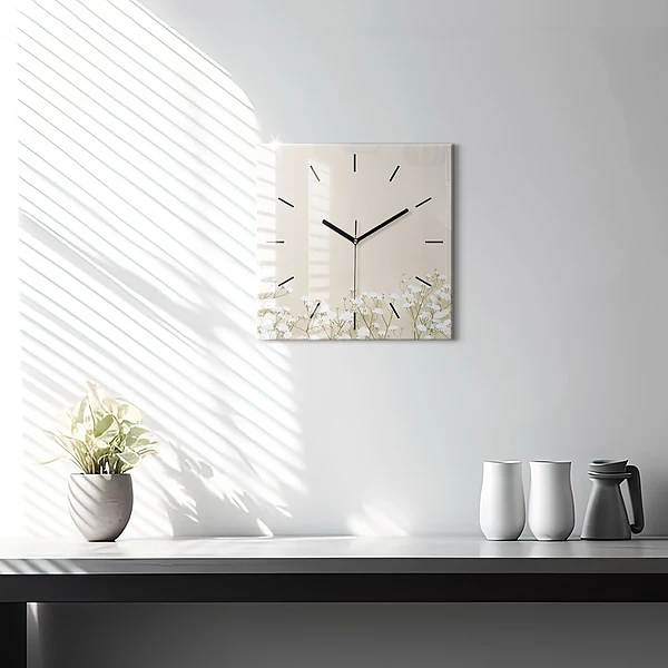 Wanduhr modern quadratisch Blühende Blumen