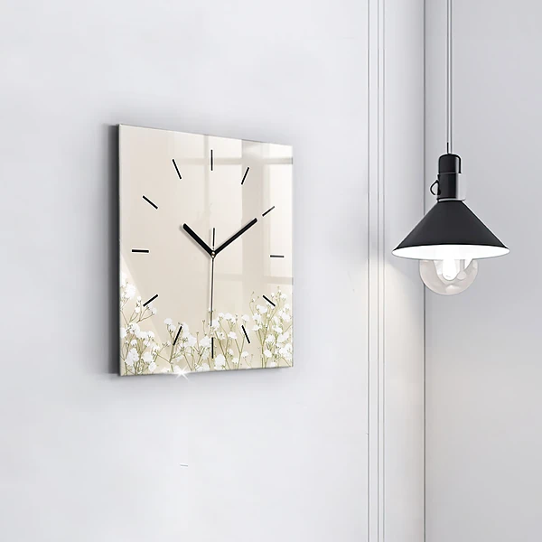 Wanduhr modern quadratisch Blühende Blumen