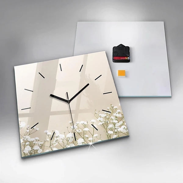 Wanduhr modern quadratisch Blühende Blumen