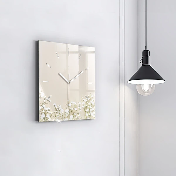 Wanduhr modern quadratisch Blühende Blumen