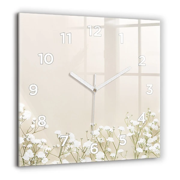 Wanduhr modern quadratisch Blühende Blumen