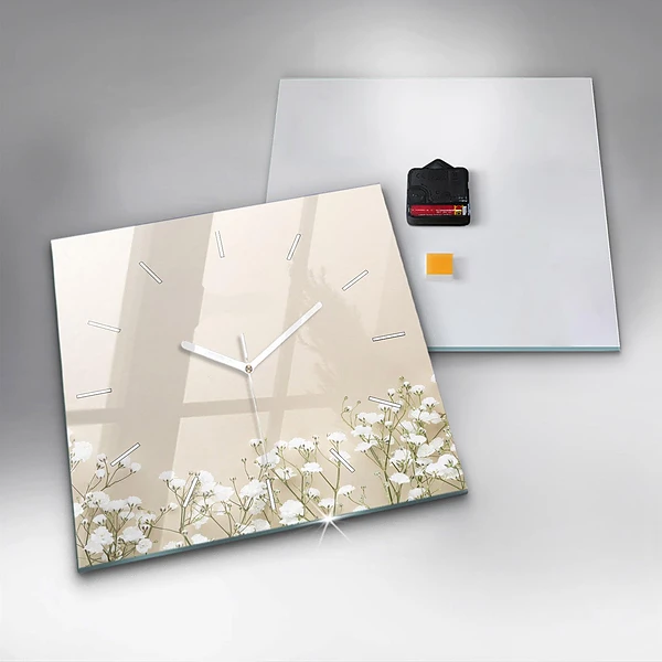 Wanduhr modern quadratisch Blühende Blumen