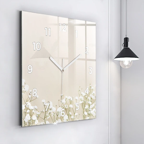 Wanduhr modern quadratisch Blühende Blumen