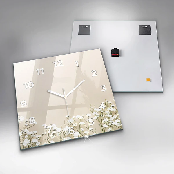 Wanduhr modern quadratisch Blühende Blumen