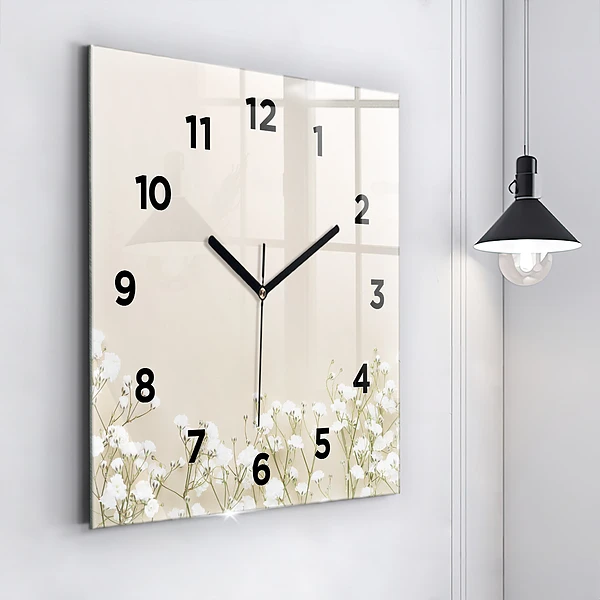 Wanduhr modern quadratisch Blühende Blumen
