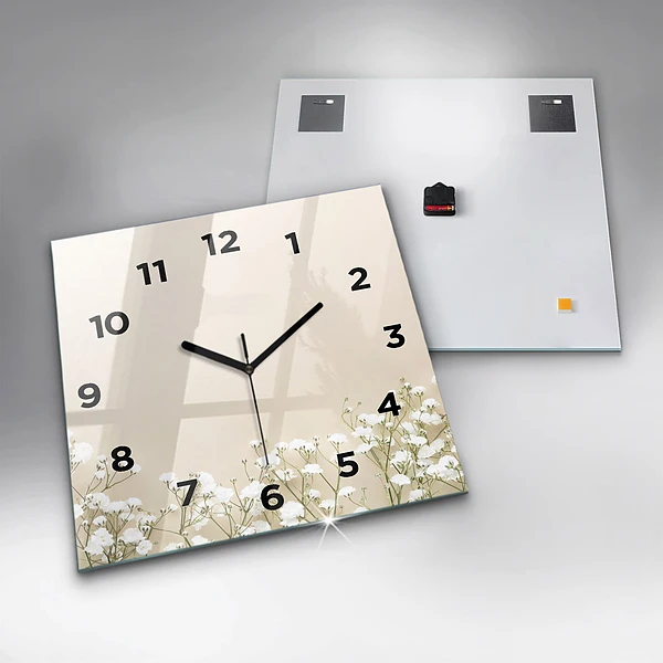 Wanduhr modern quadratisch Blühende Blumen