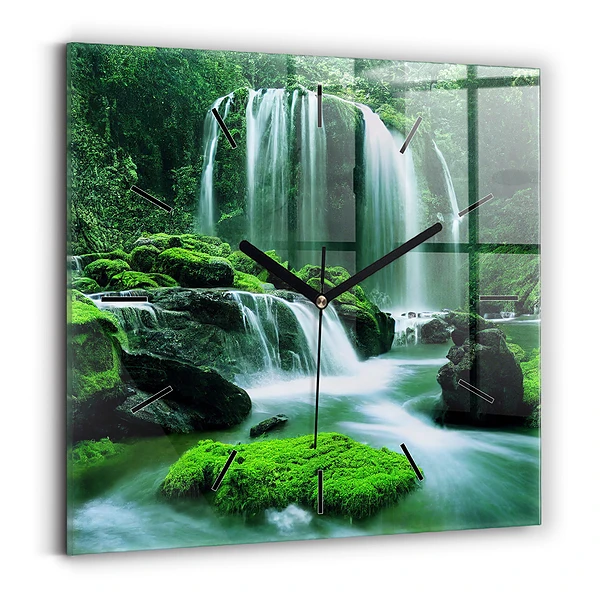 Wanduhr quadratisch Wasserfall zwischen Moos