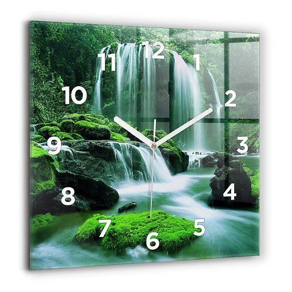 Wanduhr quadratisch Wasserfall zwischen Moos