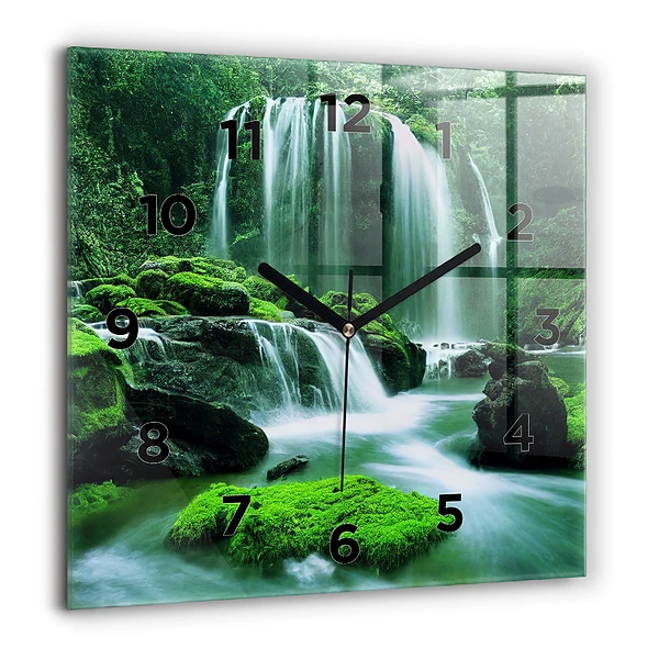 Wanduhr quadratisch Wasserfall zwischen Moos