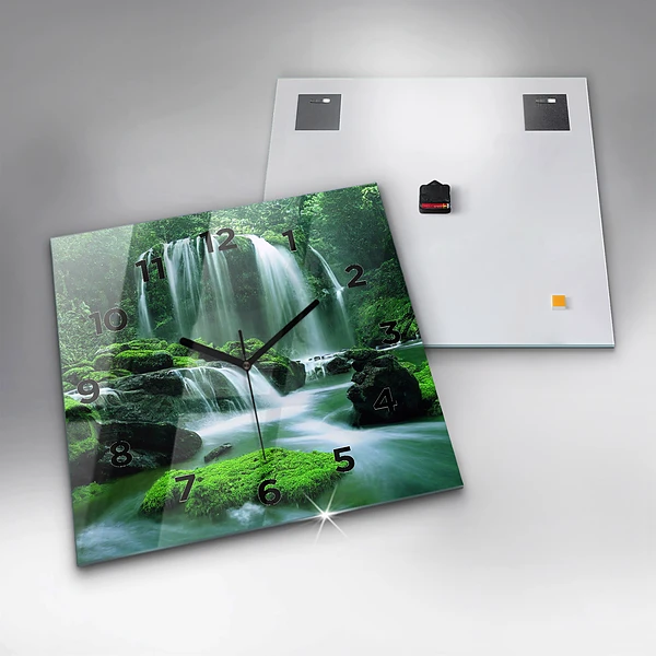 Wanduhr quadratisch Wasserfall zwischen Moos