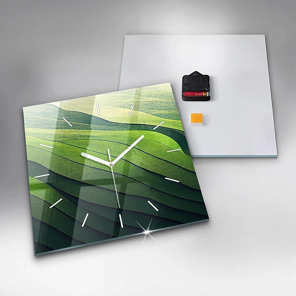 Wanduhr quadratisch mit motiv Abstrakte grüne Felder