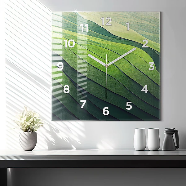 Wanduhr quadratisch mit motiv Abstrakte grüne Felder