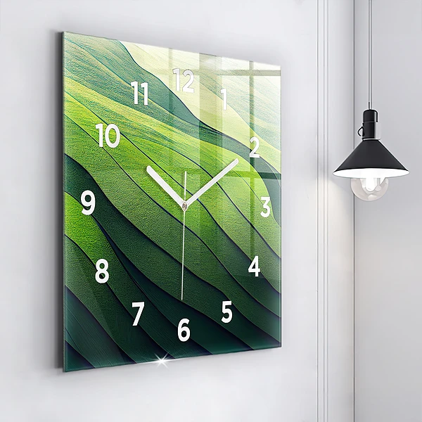 Wanduhr quadratisch mit motiv Abstrakte grüne Felder
