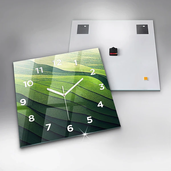 Wanduhr quadratisch mit motiv Abstrakte grüne Felder