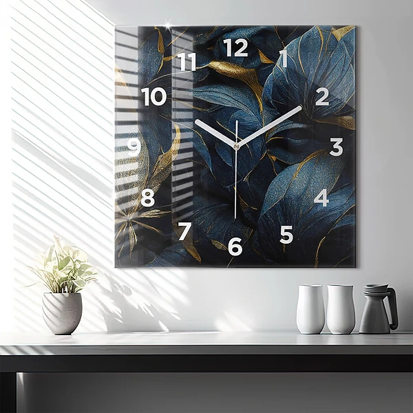 Wanduhr quadratisch Dekorative Blumen