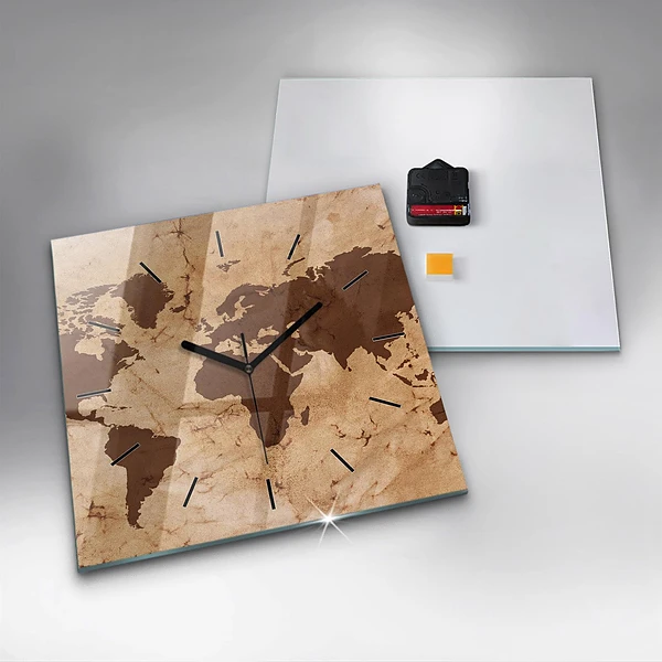 Wanduhr quadratisch mit motiv Alte Weltkarte
