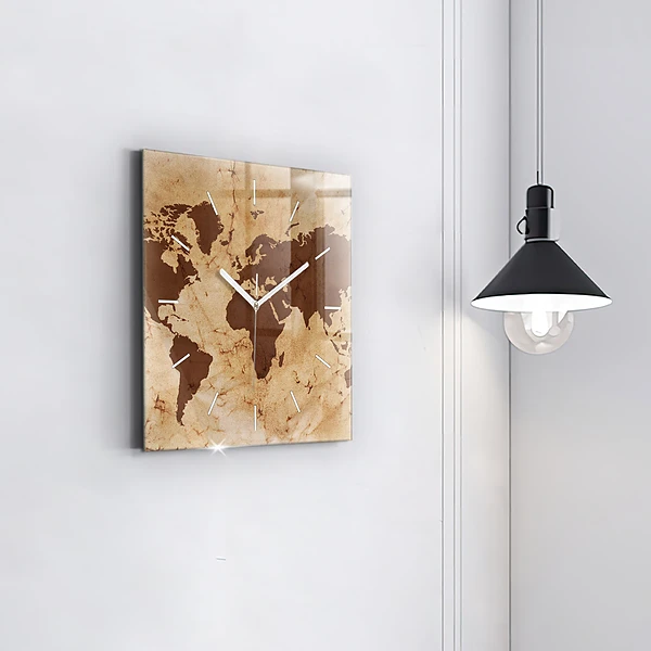 Wanduhr quadratisch mit motiv Alte Weltkarte