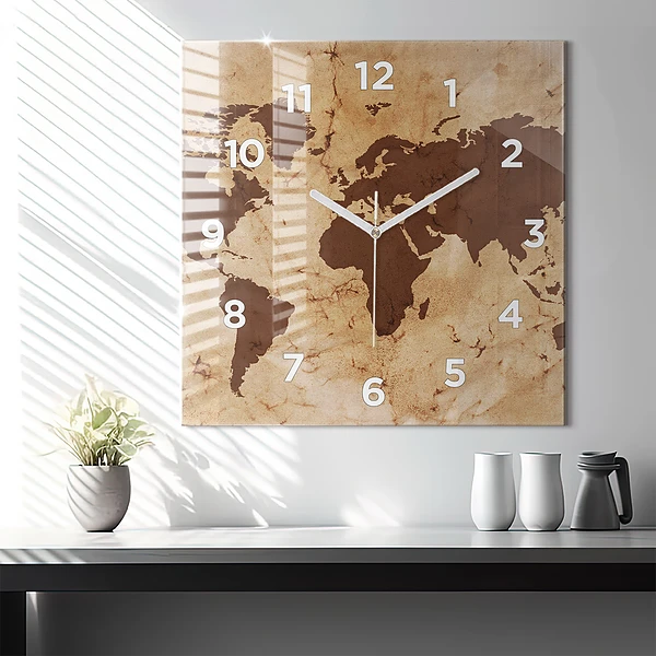 Wanduhr quadratisch mit motiv Alte Weltkarte