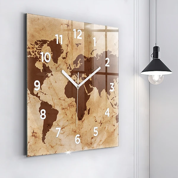 Wanduhr quadratisch mit motiv Alte Weltkarte