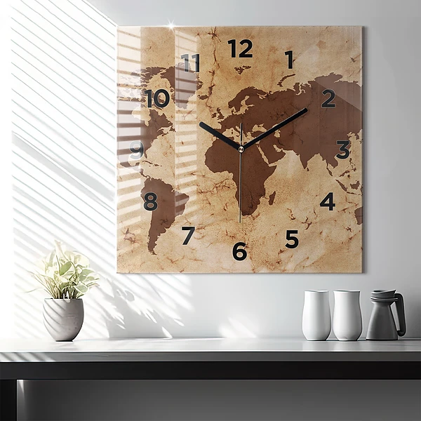 Wanduhr quadratisch mit motiv Alte Weltkarte