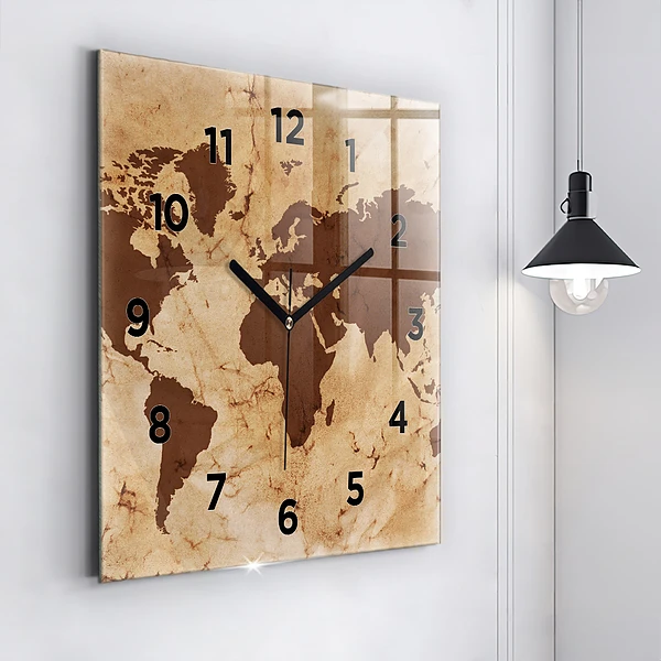 Wanduhr quadratisch mit motiv Alte Weltkarte