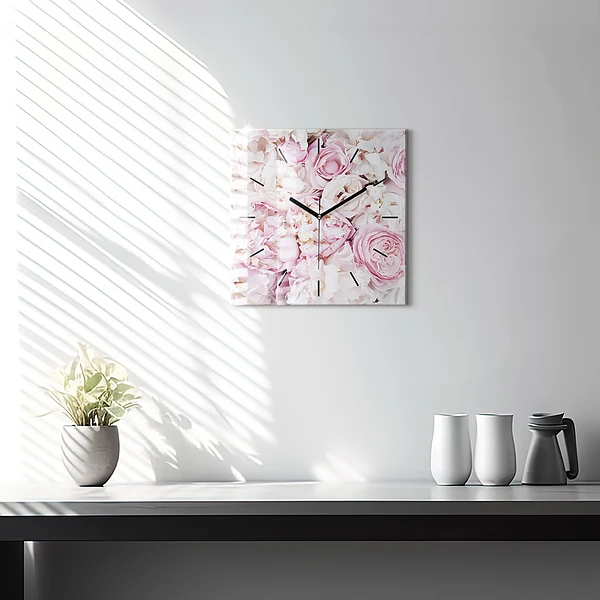 Wanduhr quadratisch Dekorative Blumen