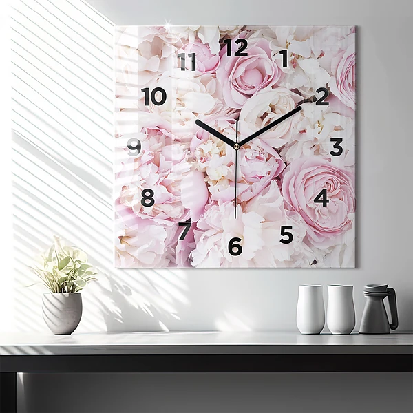 Wanduhr quadratisch Dekorative Blumen