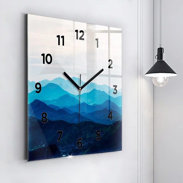 Wanduhr modern quadratisch Aquarell Berg